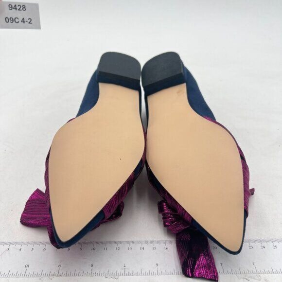 XYD Navy Bowknot Pointed Toe Slip On Low Heels Pumps Soft Suede Party Shoes - Picture 7 of 8